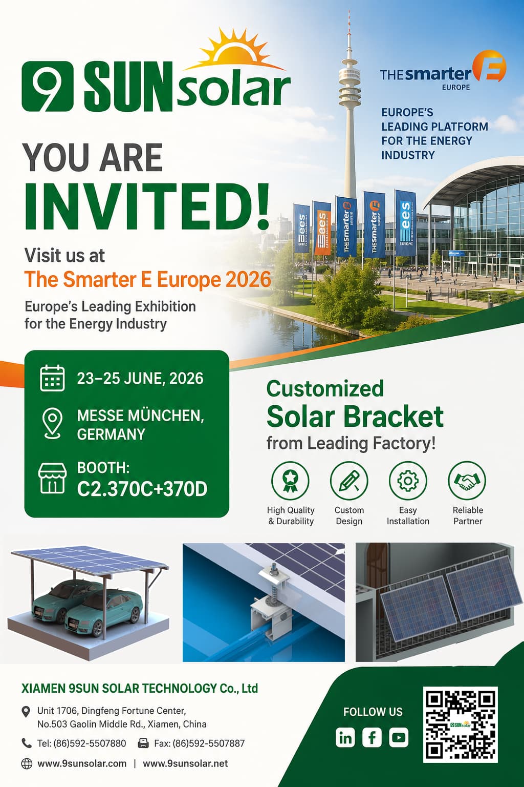 XIAMEN 9SUN SOLAR TECHNOLOGY Co., Ltd vi invita a partecipare a The Smarter E Europe 2026